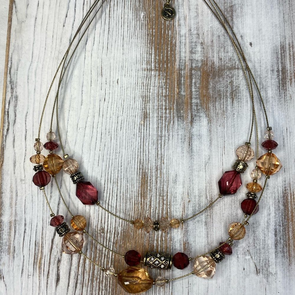 Vintage Napier Gold Tone Beaded Illusion Wire Necklace